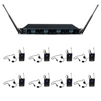 PROFESSIONAL DIGITAL UHF PLL WIRELESS MIC SYSTEM WITH EIGHT HEADSET VOCAL MICROPHONES